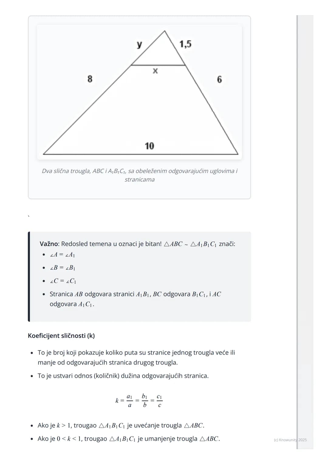 # Stavovi sličnosti trouglova

## Uvod u sličnost trouglova

Sličnost trouglova je važan koncept u geometriji. Dva trougla su slična ako
ima