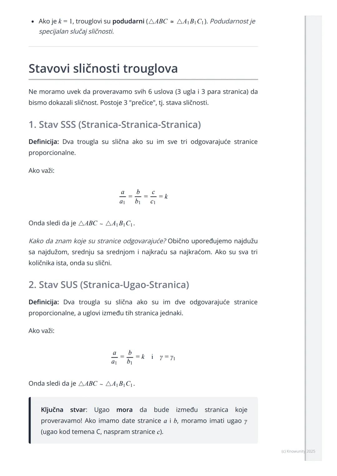 # Stavovi sličnosti trouglova

## Uvod u sličnost trouglova

Sličnost trouglova je važan koncept u geometriji. Dva trougla su slična ako
ima