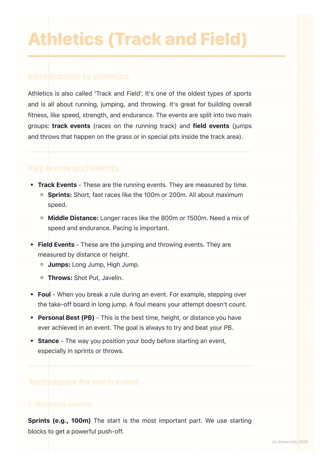 # Athletics (Track and Field)

Introduction to athletics

Athletics is also called 'Track and Field'. It's one of the oldest types of sports
