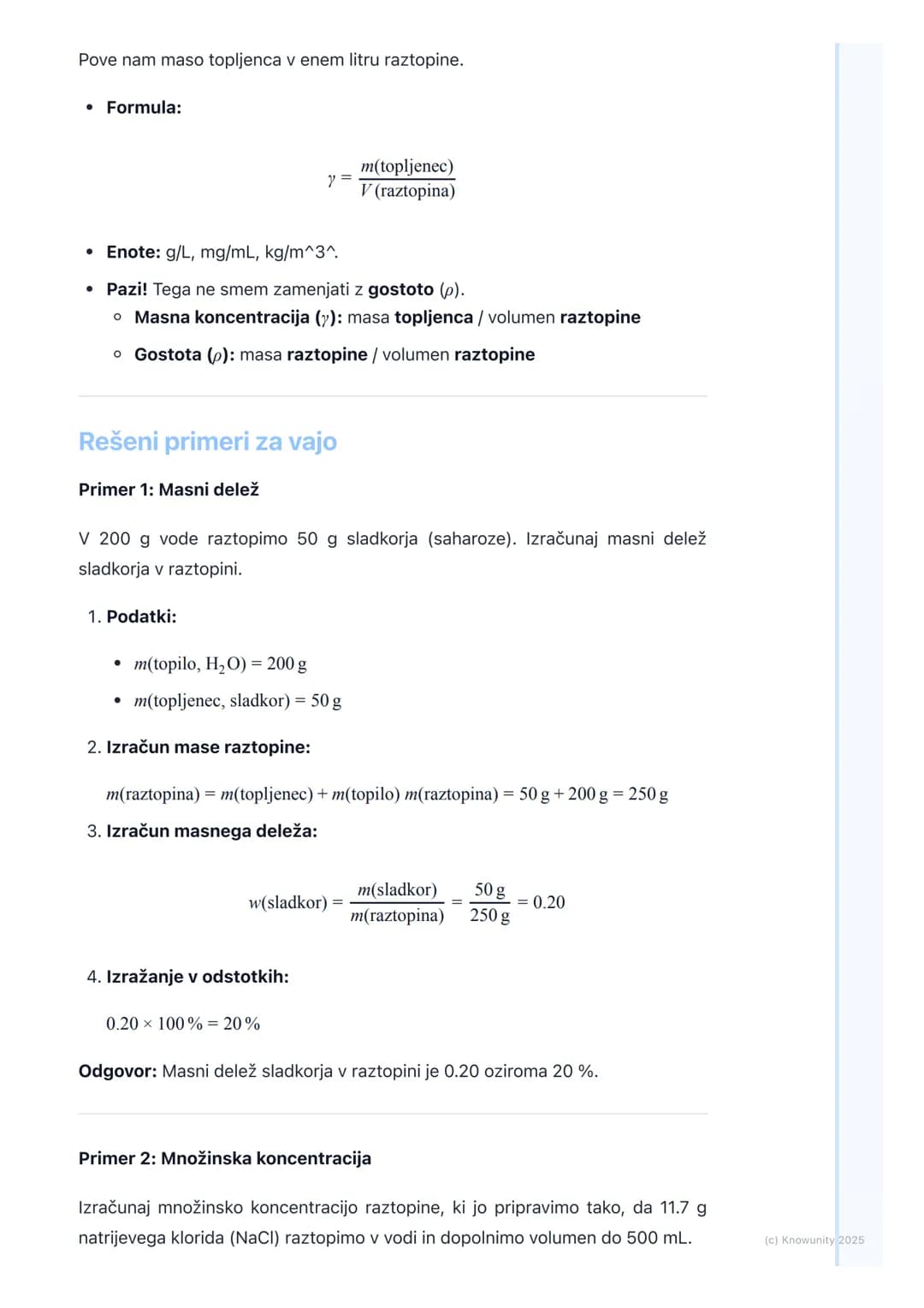 # Koncentracije raztopin

Uvod v koncentracije raztopin

Koncentracija raztopine nam pove, koliko topljenca je raztopljenega v določeni
koli