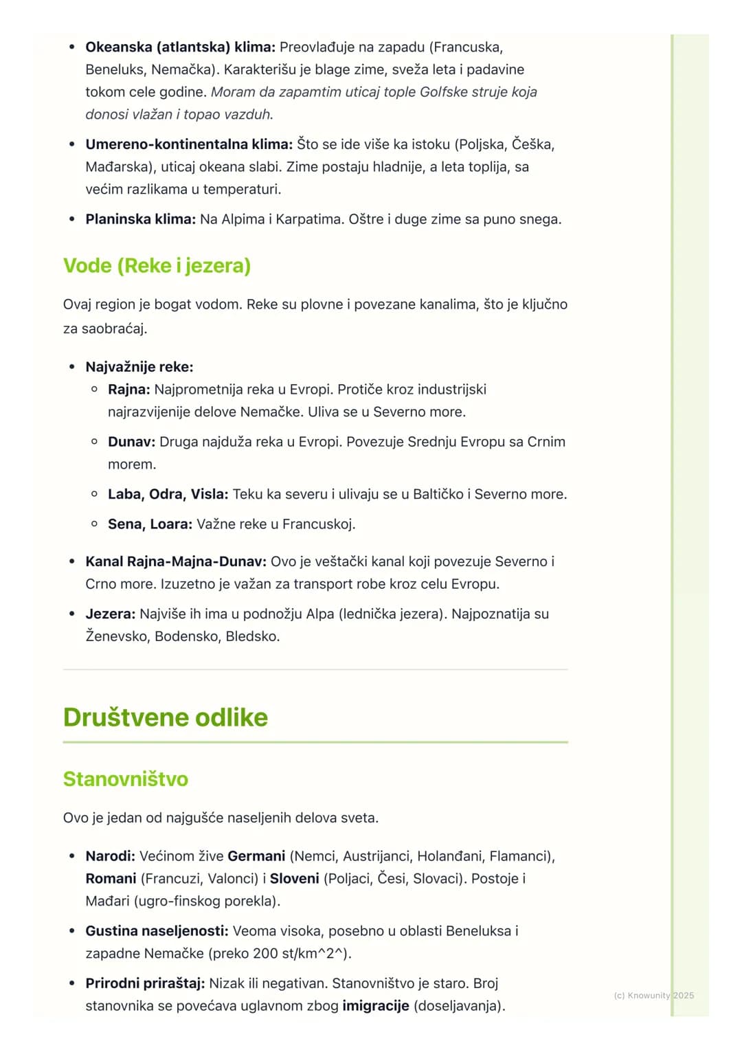 # Opšte karakteristike Zapadne i
Srednje Evrope

Uvod i položaj regiona

Zapadna i Srednja Evropa obuhvataju države koje se nalaze u središn