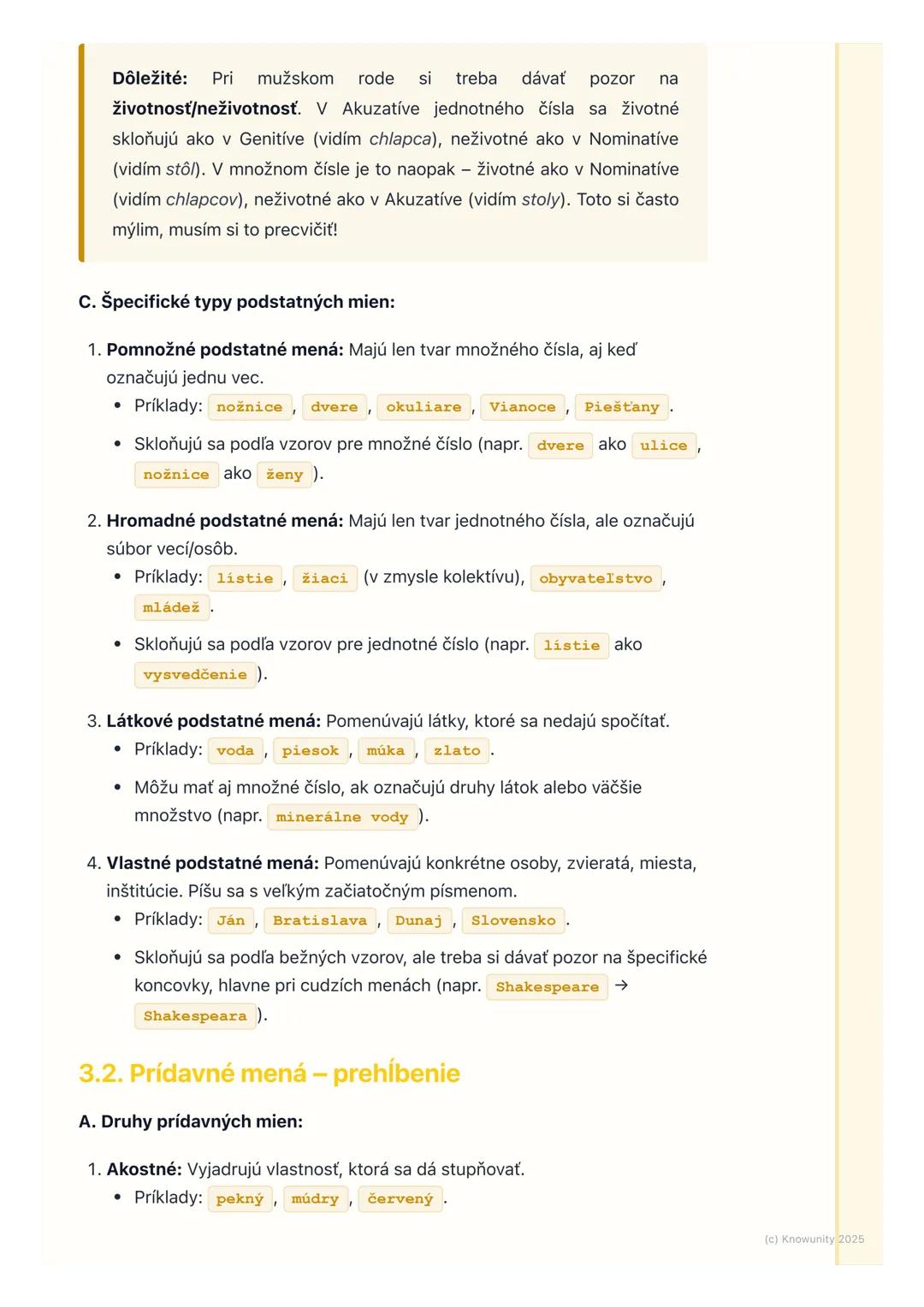 # Podstatné mená a prídavné
mená (prehĺbenie)

1. Prehľad a úvod

Takže, znova sa vraciame k podstatným a prídavným menám. Viem, že sme sa
o