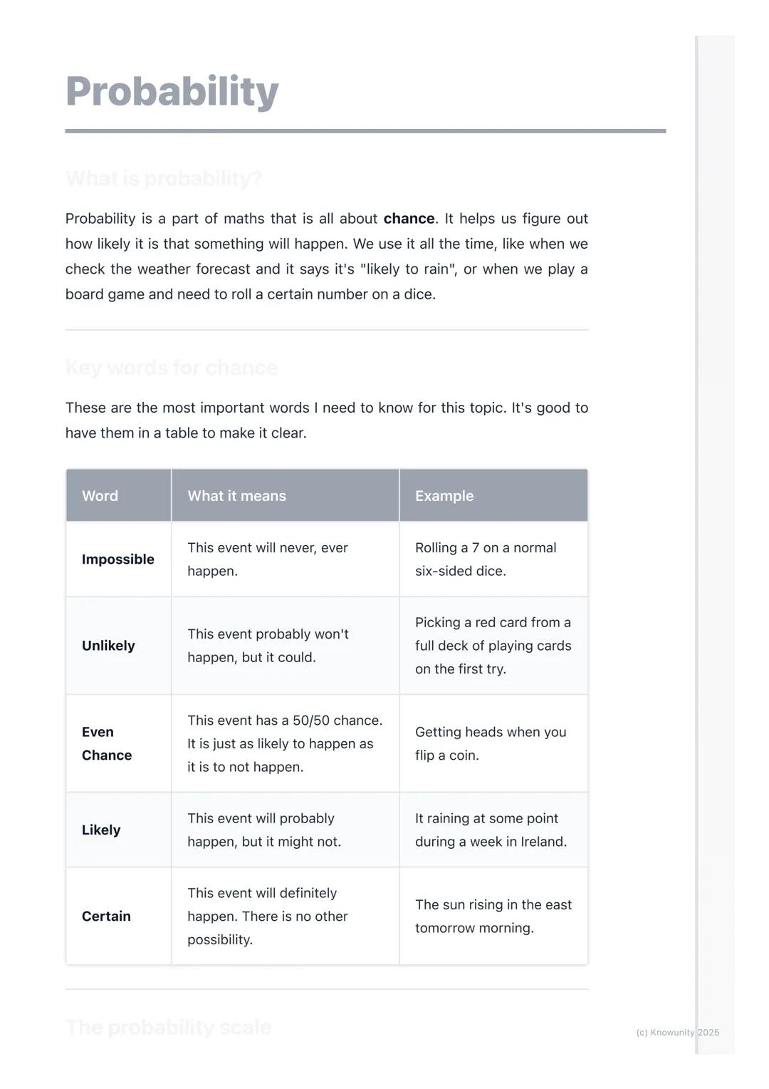 # Probability

What is probability?

Probability is a part of maths that is all about chance. It helps us figure out
how likely it is that s