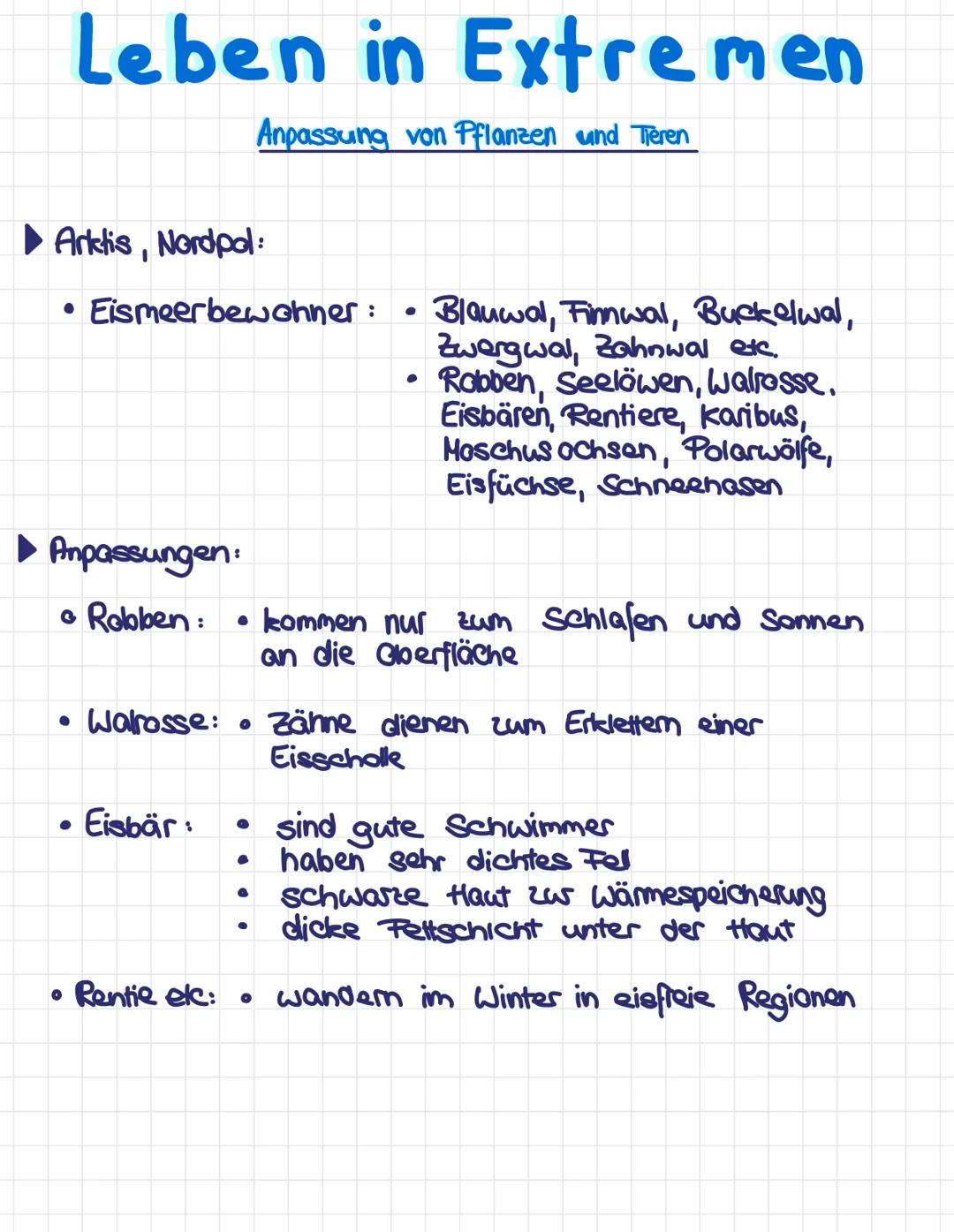 # Leben in Extremen

Anpassung von Pflanzen und Tieren

*   Wüste

*   Wüstenbewohner:
    *   Echsen, Schlangen, Insekten,
    Spinnentiere