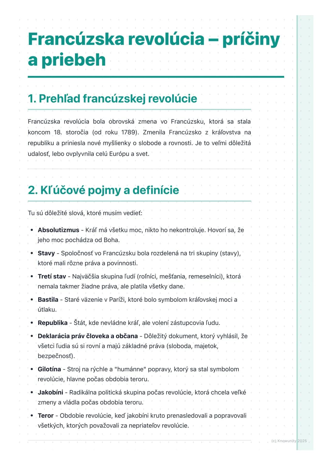 # Francúzska revolúcia – príčiny
a priebeh

1. Prehľad francúzskej revolúcie

Francúzska revolúcia bola obrovská zmena vo Francúzsku, ktorá 