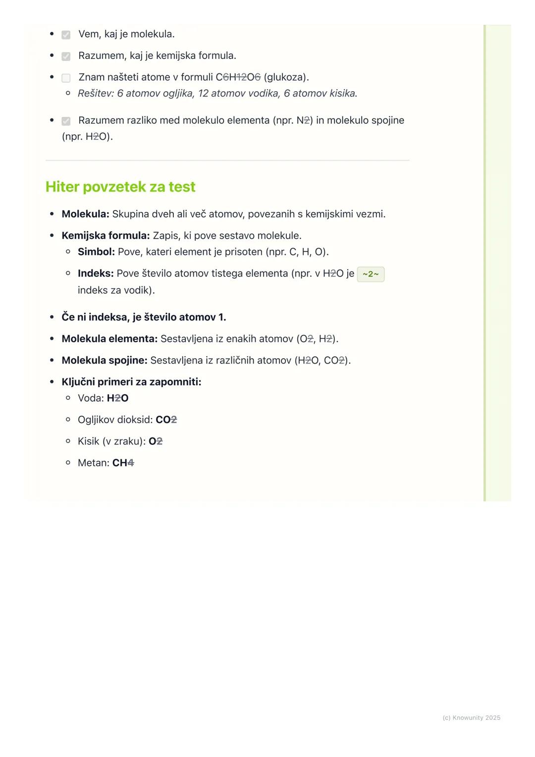 # Molekule in kemijske formule

Uvod v molekule

Atomi se redko nahajajo sami. Ponavadi se povezujejo med seboj v večje
skupine, ki jih imen