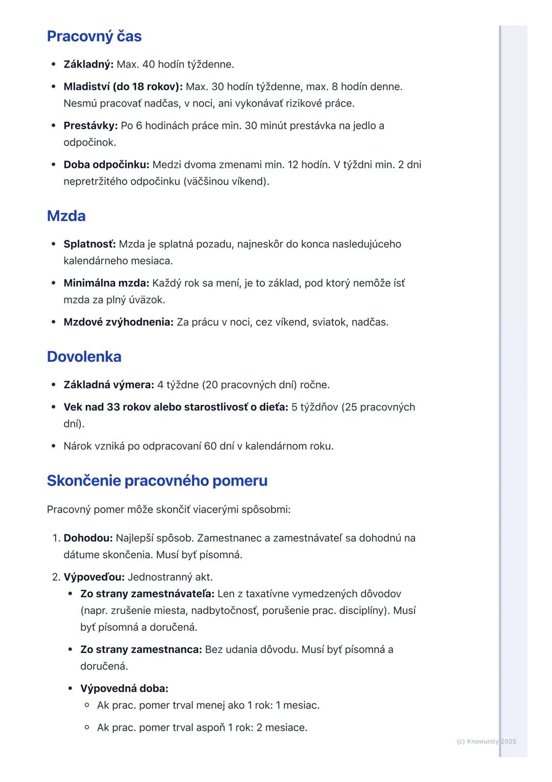 # Pracovné právo

## 1. Prehľad pracovného práva

Pracovné právo je odvetvie práva, ktoré upravuje vzťahy medzi zamestnancami
a zamestnávate