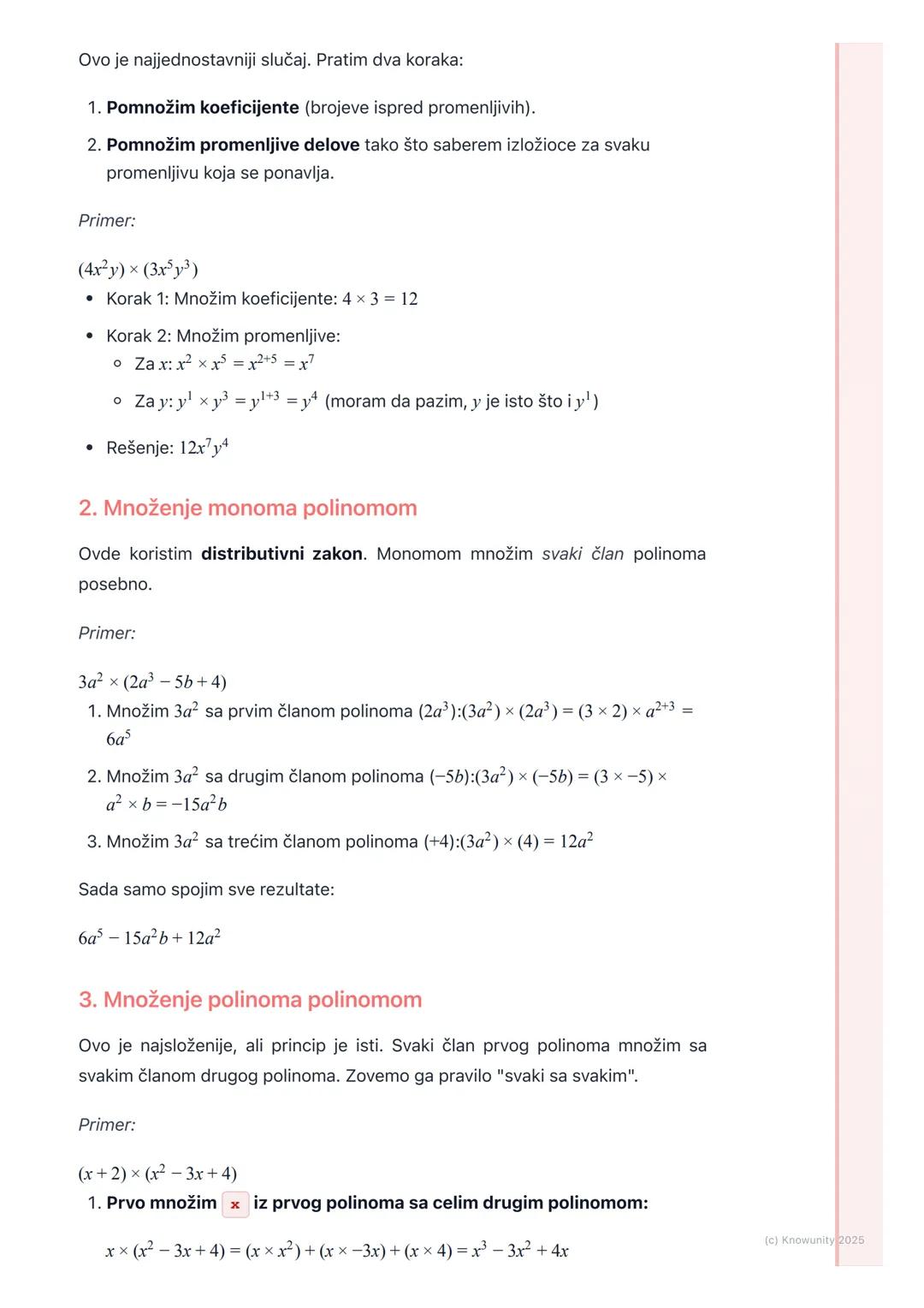 # Množenje polinoma

Uvod u množenje polinoma

Množenje polinoma je osnovna operacija u algebri. Slično je množenju običnih
brojeva, ali ovd