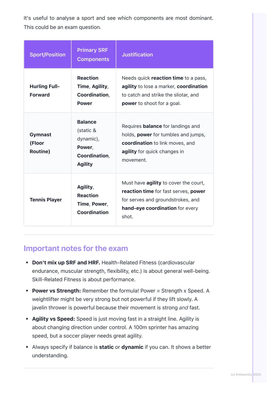 # Components of SRF

An introduction to skill-related fitness

Skill-related fitness (SRF) is all about the components that help us to perfo