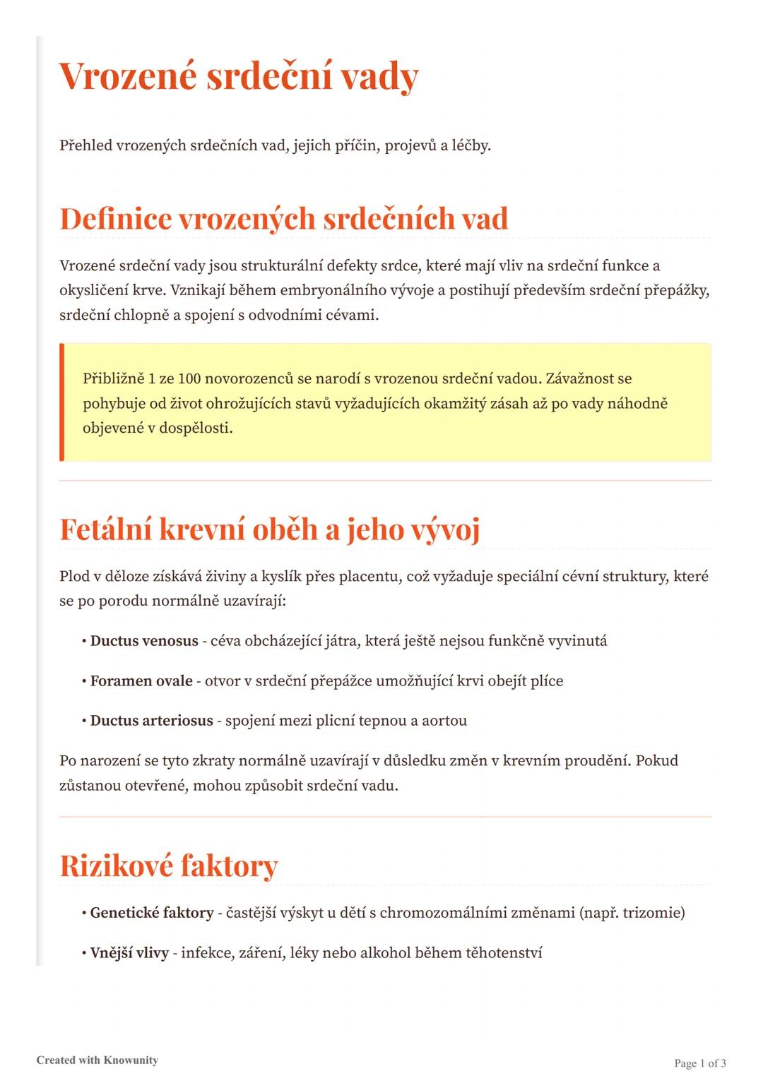 # Vrozené srdeční vady

Přehled vrozených srdečních vad, jejich příčin, projevů a léčby.

## Definice vrozených srdečních vad

Vrozené srdeč