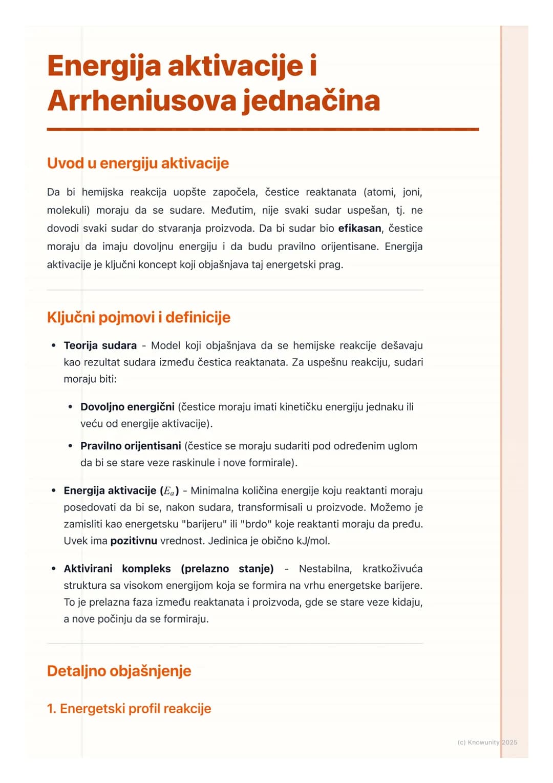 # Energija aktivacije i
Arrheniusova jednačina

Uvod u energiju aktivacije

Da bi hemijska reakcija uopšte započela, čestice reaktanata (ato