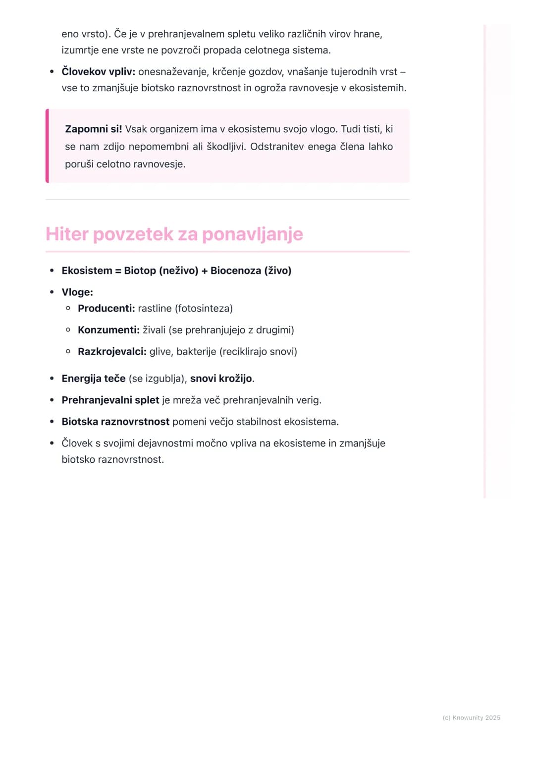 # Ekosistemi in biotska
raznovrstnost

## Uvod v ekosisteme

Ekosistem je življenjska združba organizmov (biocenoza) in njihovega neživega
o