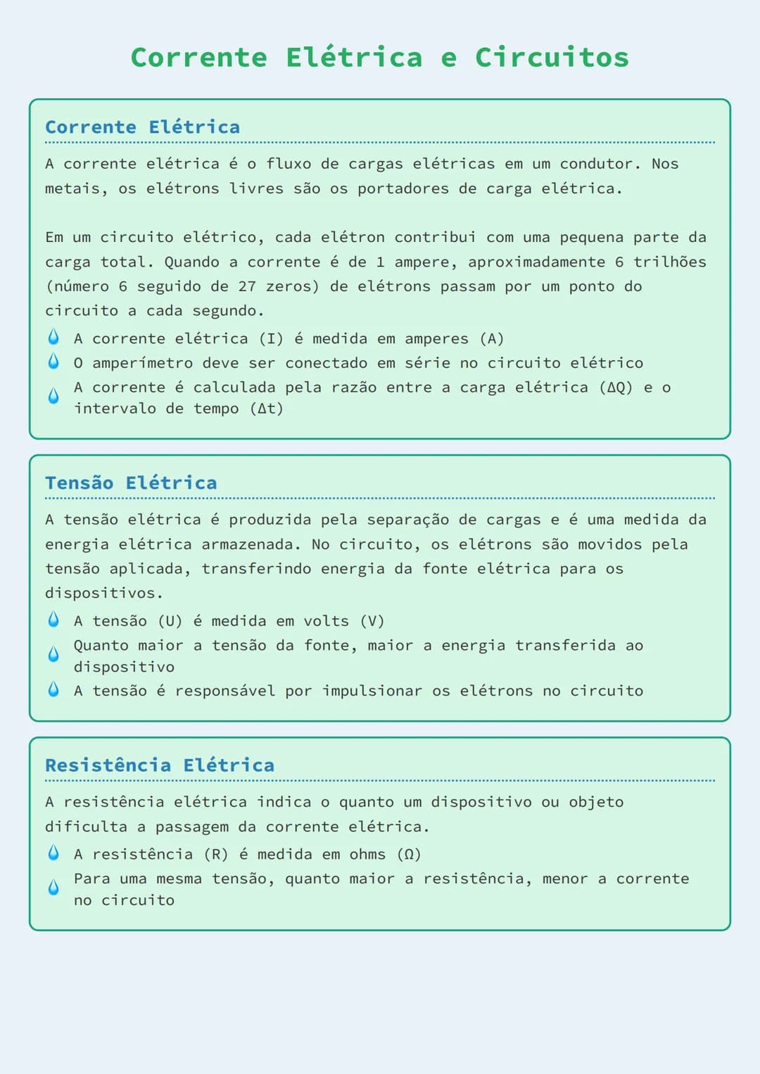 # Corrente Elétrica e Circuitos

## Corrente Elétrica

A corrente elétrica é o fluxo de cargas elétricas em um condutor. Nos
metais, os elét