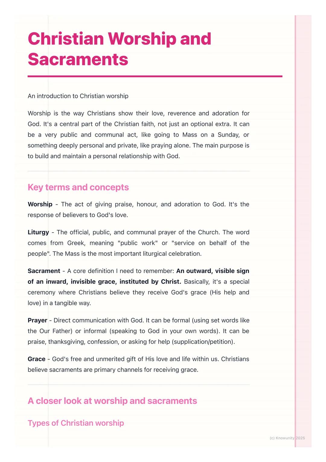 # Christian Worship and
Sacraments

An introduction to Christian worship

Worship is the way Christians show their love, reverence and adora