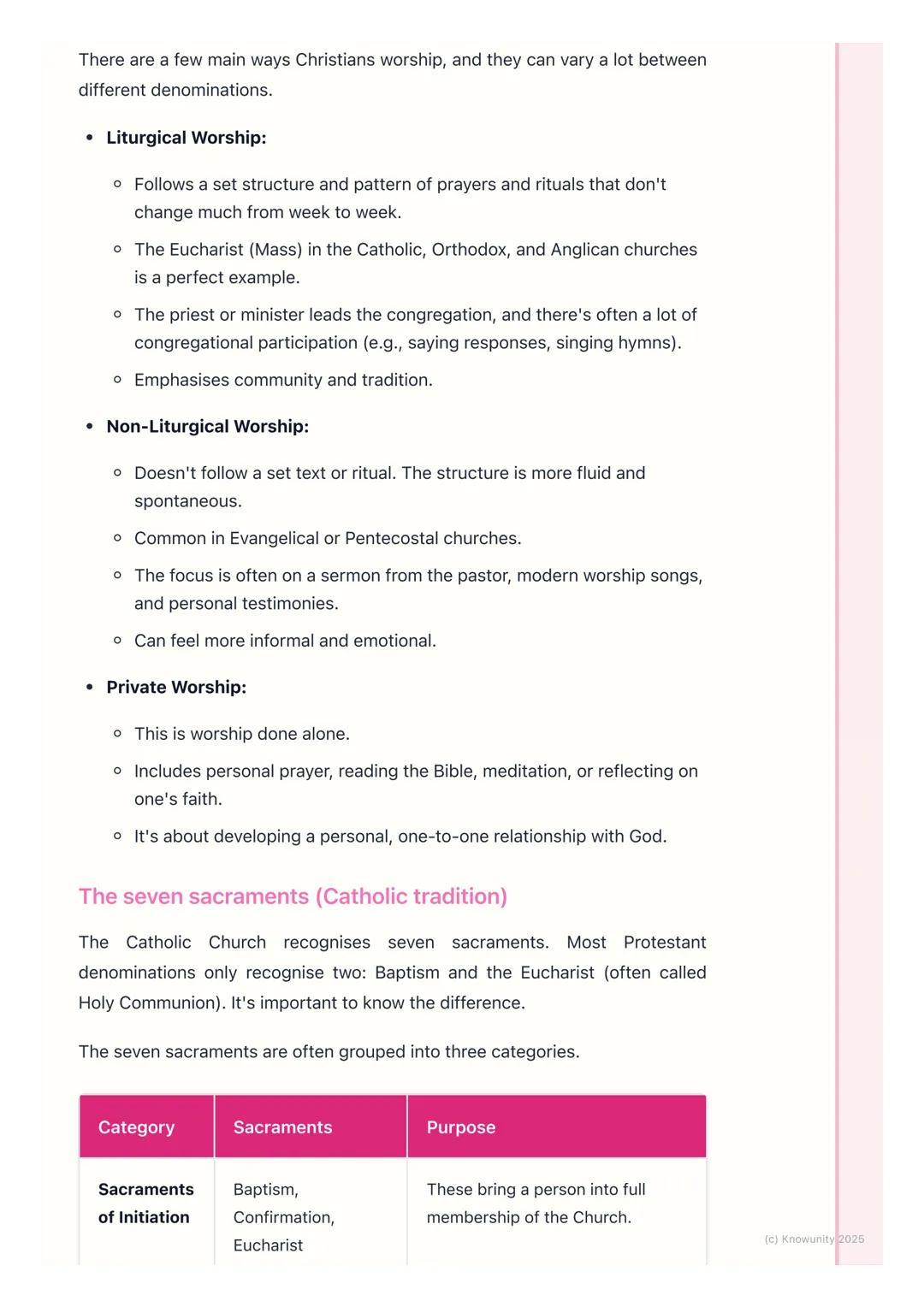 # Christian Worship and
Sacraments

An introduction to Christian worship

Worship is the way Christians show their love, reverence and adora