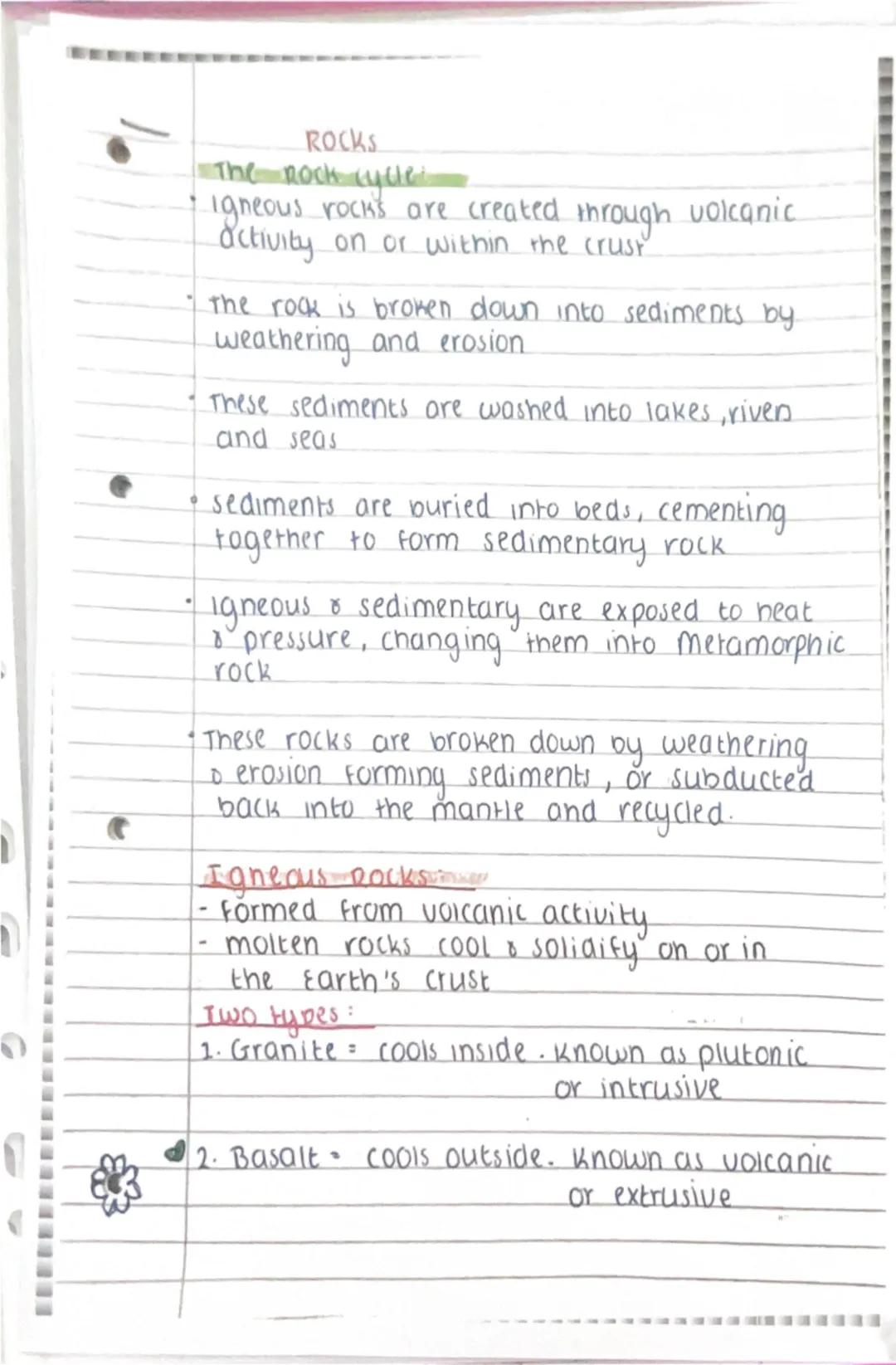 ROCKS

The Rock cycle

Igneous rocks are created through volkanic
activity on or within the crust

the rock is broken down into sediments by