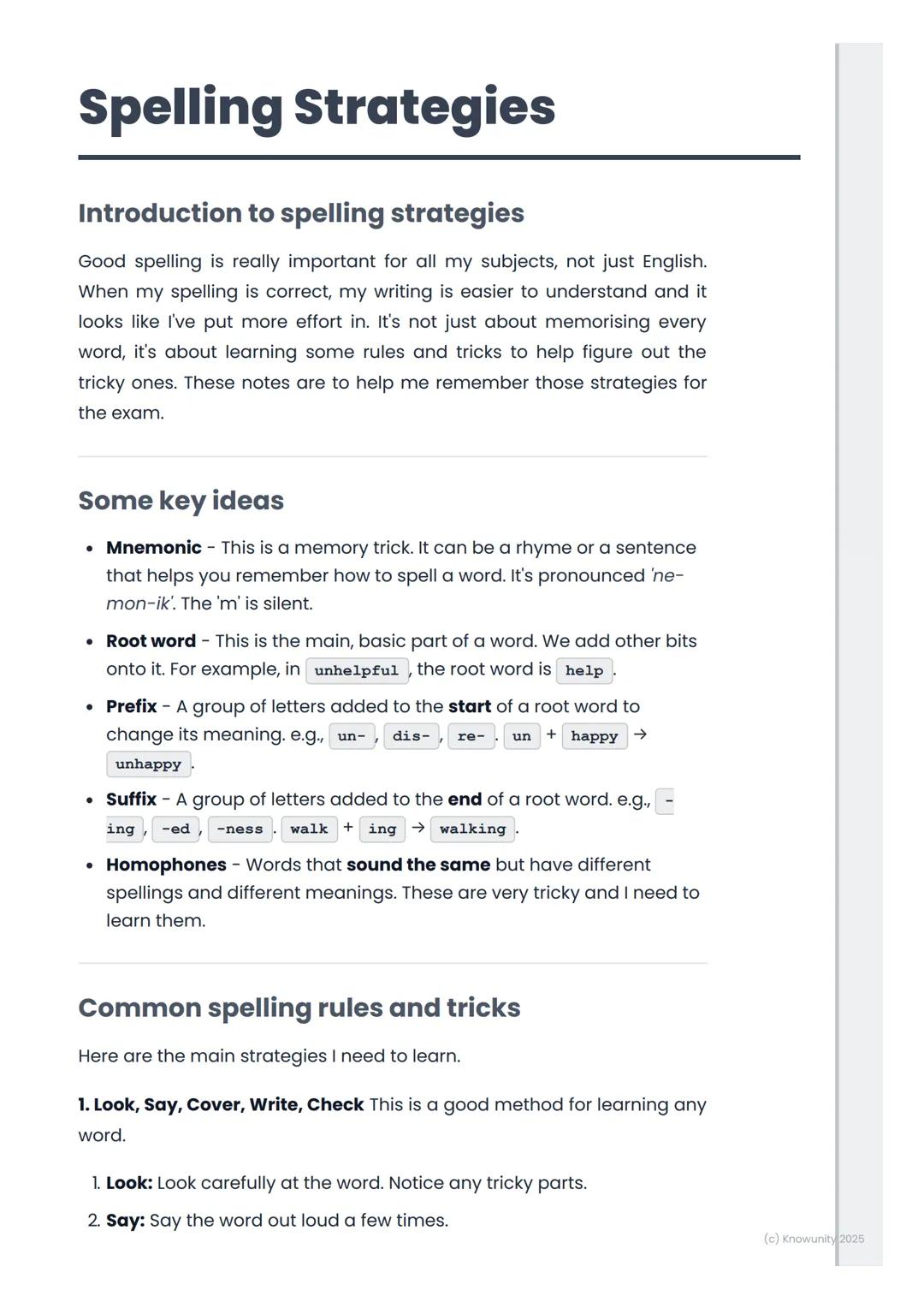 # Spelling Strategies

Introduction to spelling strategies

Good spelling is really important for all my subjects, not just English.
When my