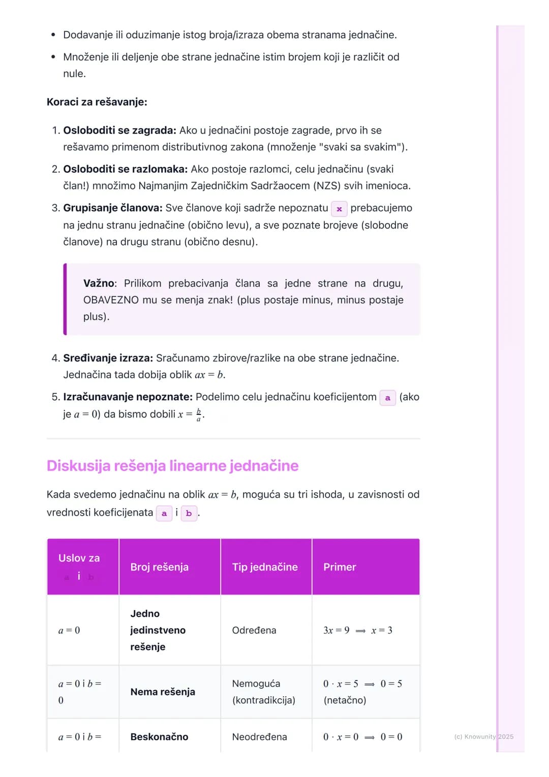 # Linearne jednačine sa jednom
nepoznatom

Uvod u linearne jednačine

Linearne jednačine sa jednom nepoznatom su najosnovniji tip jednačina.