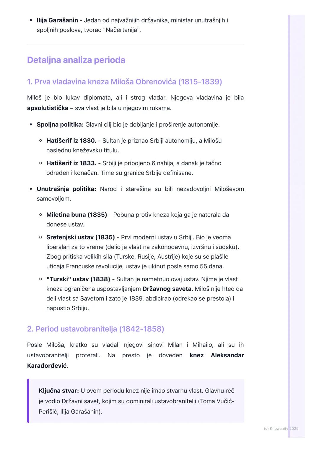 # Kneževina Srbija: unutrašnji
razvoj i spoljna politika

Uvod i opšti pregled

Posle Drugog srpskog ustanka, Srbija nije odmah postala neza