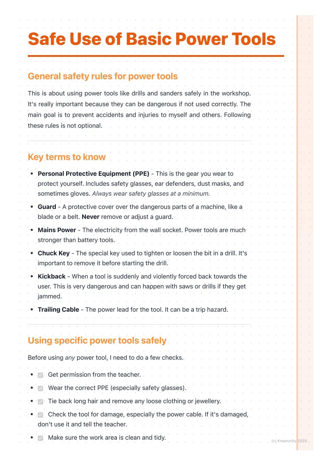 # Safe Use of Basic Power Tools

General safety rules for power tools

This is about using power tools like drills and sanders safely in the