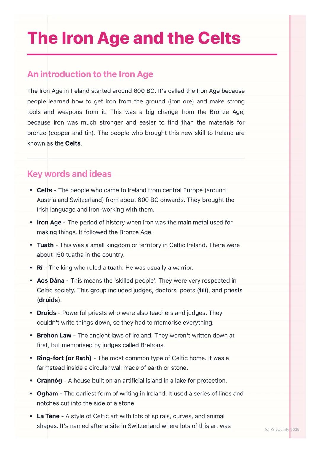 # The Iron Age and the Celts

## An introduction to the Iron Age

The Iron Age in Ireland started around 600 BC. It's called the Iron Age be