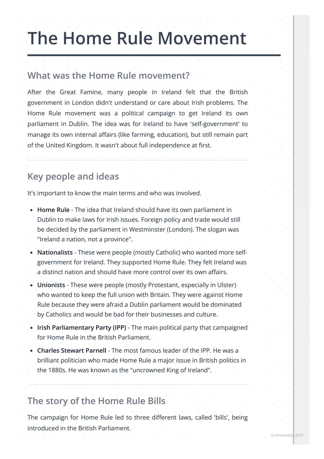 # The Home Rule Movement

What was the Home Rule movement?

After the Great Famine, many people in Ireland felt that the British
government 
