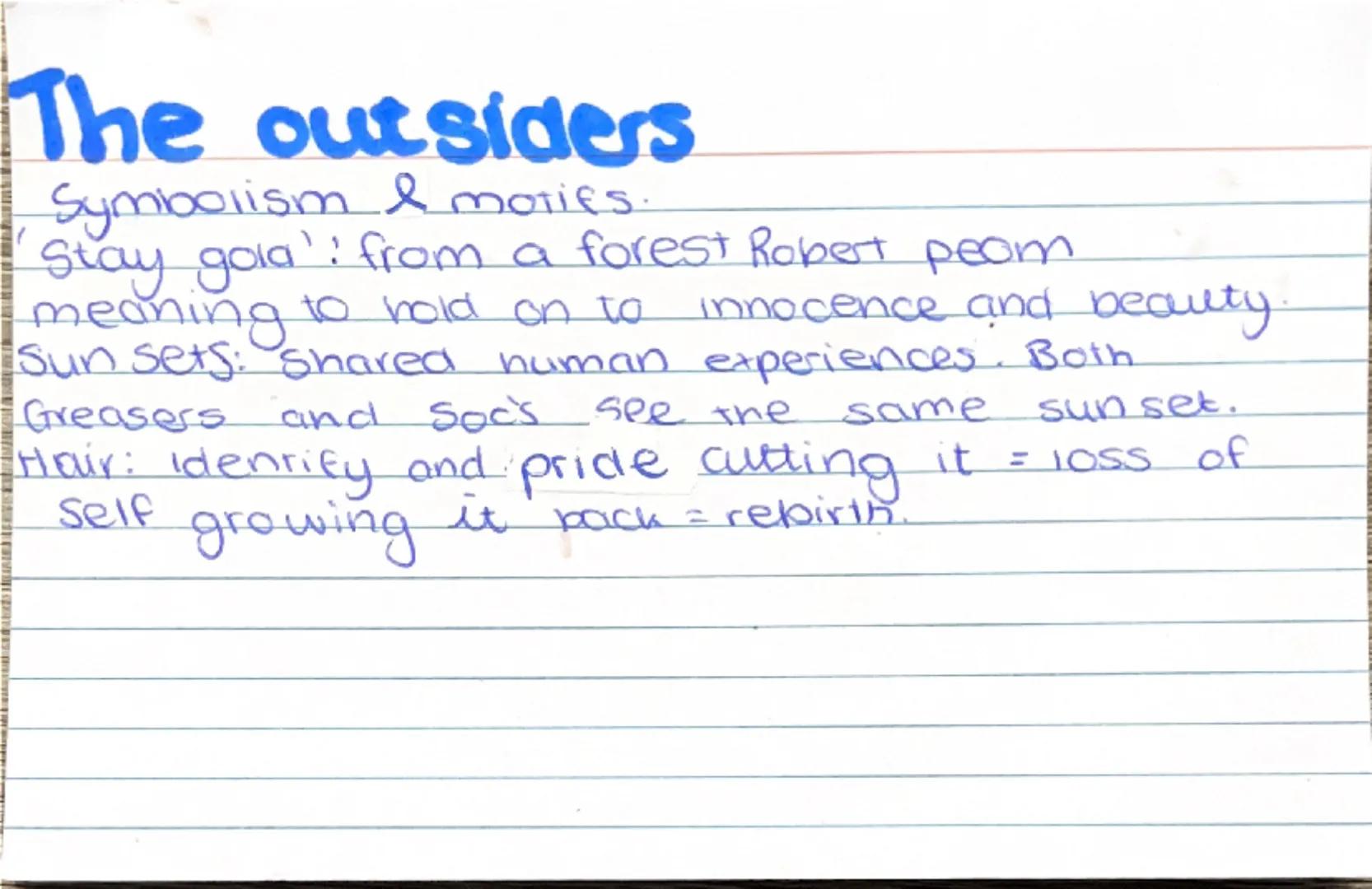 # The outsiders
main characters
ponyboy curtis: ilk yrs old narrator protagonist greaser
Sodapop Curtis: ponyboy goodlooking brother, drop-o