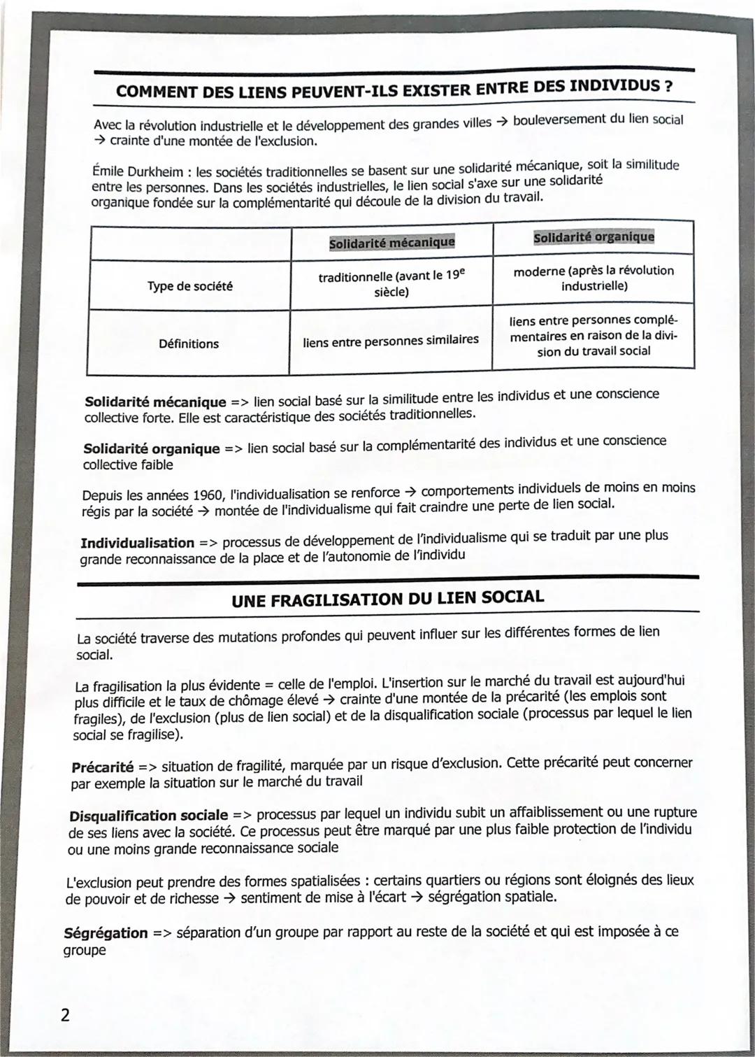 7 – COMMENT SE CONTRUISENT
ET EVOLUENT LES LIENS
SOCIAUX ?

QUELS SONT LES FORMES DU LIEN SOCIAL?

Lien social => ensemble des relations de 