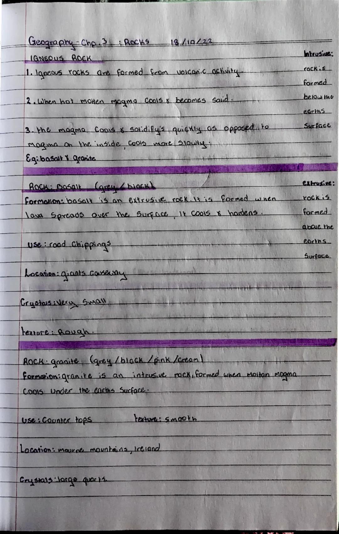 Geography-Chp3: Rocks 17/10/22
Rocks
•Rocks are Compossed of many different minerals.
• The minerals are heald together by natural Cement.
R