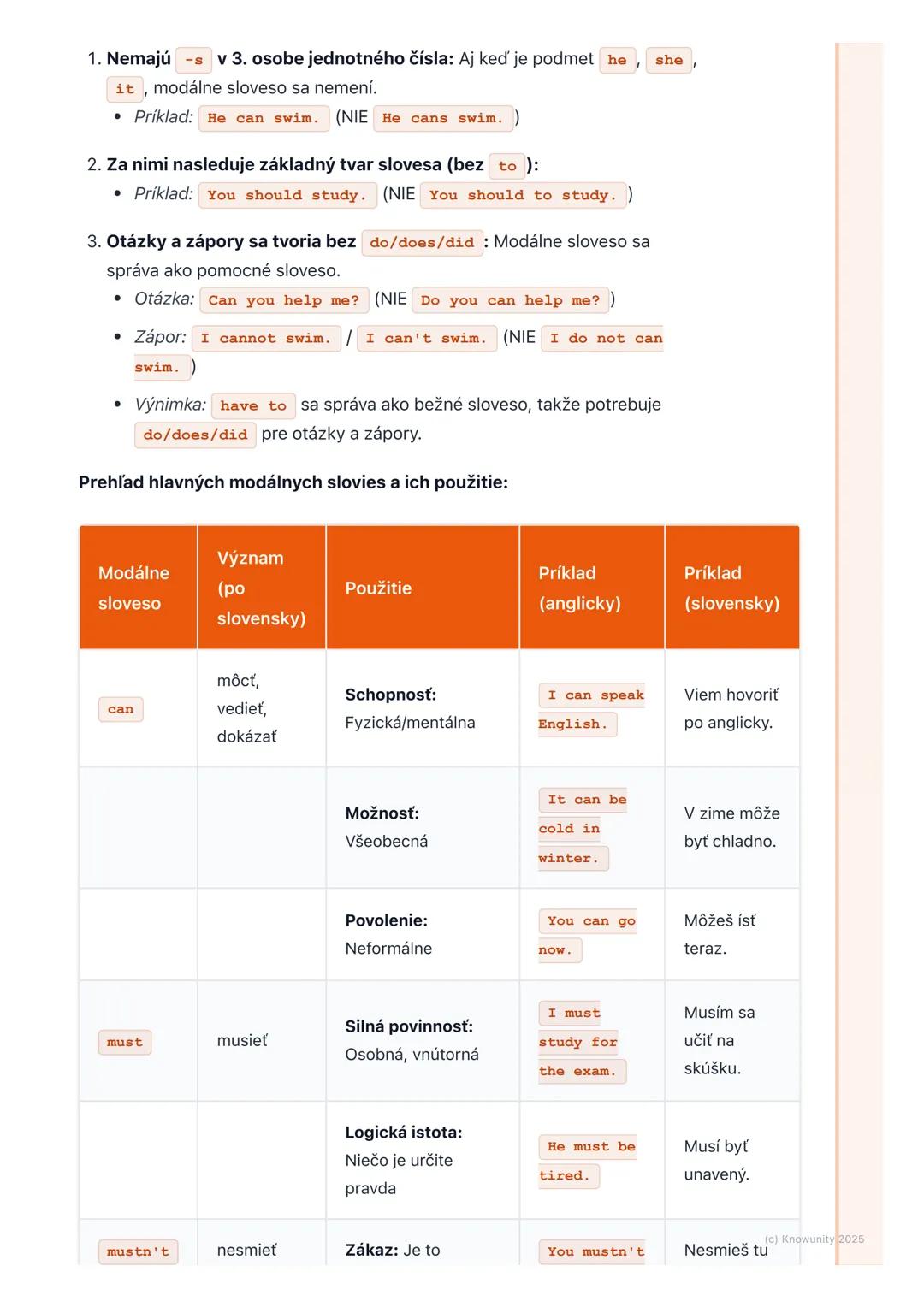 # Modálne slovesá (Modal
Verbs)

1. Prehľad modálnych slovies

Modálne slovesá sú v angličtine super dôležité! Sú to také špeciálne slovesá,