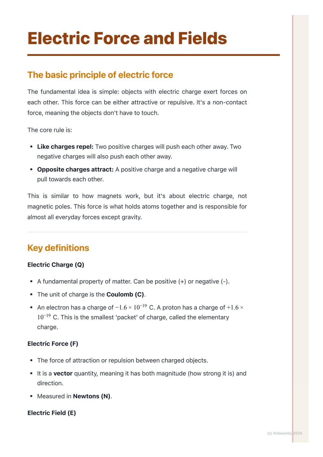 # Electric Force and Fields

## The basic principle of electric force

The fundamental idea is simple: objects with electric charge exert fo