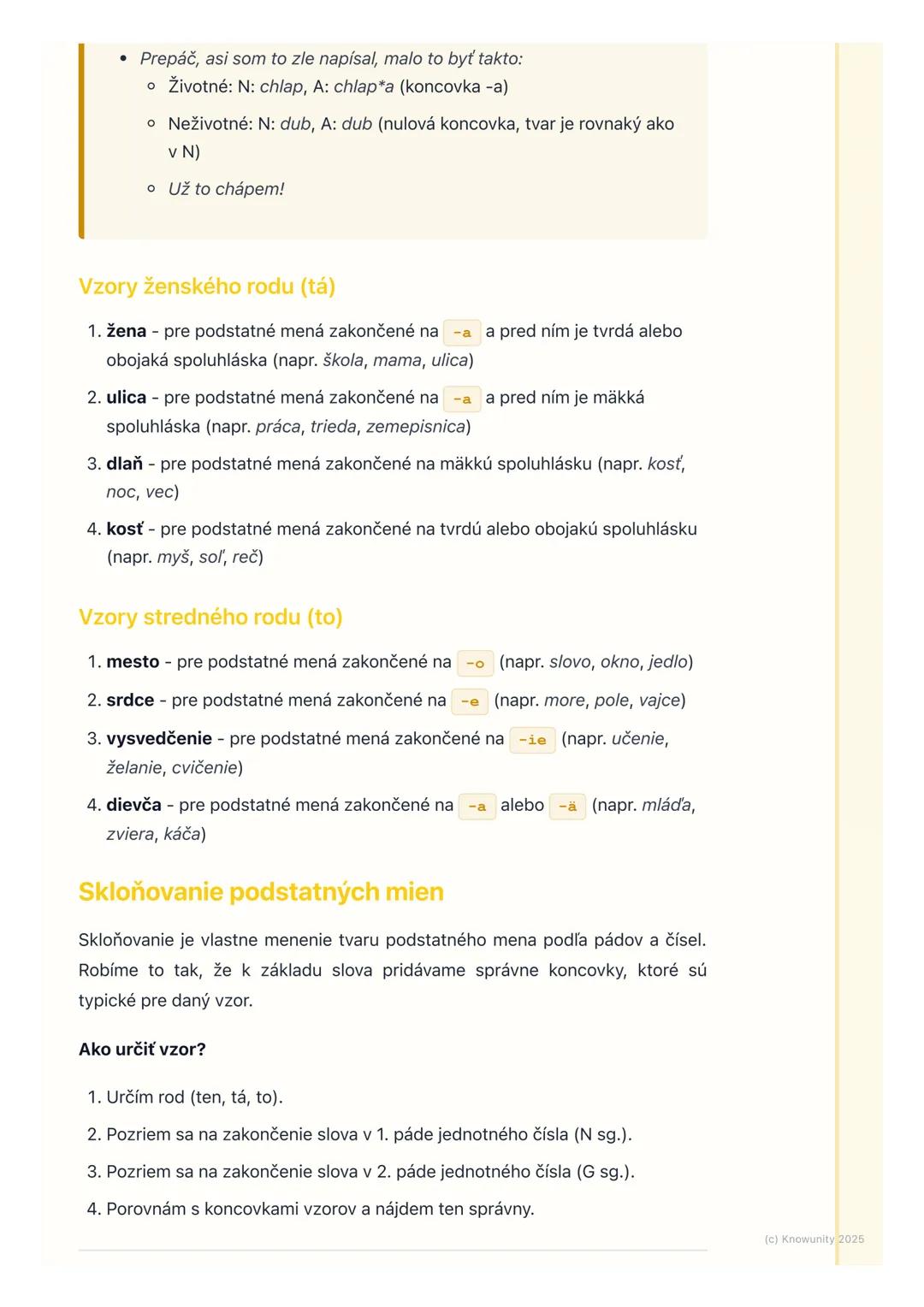 # Podstatné mená

## 1. Prehľad podstatných mien

Podstatné mená sú veľmi dôležité slová v slovenčine. Pomenúvajú všetko okolo
nás osoby, zv