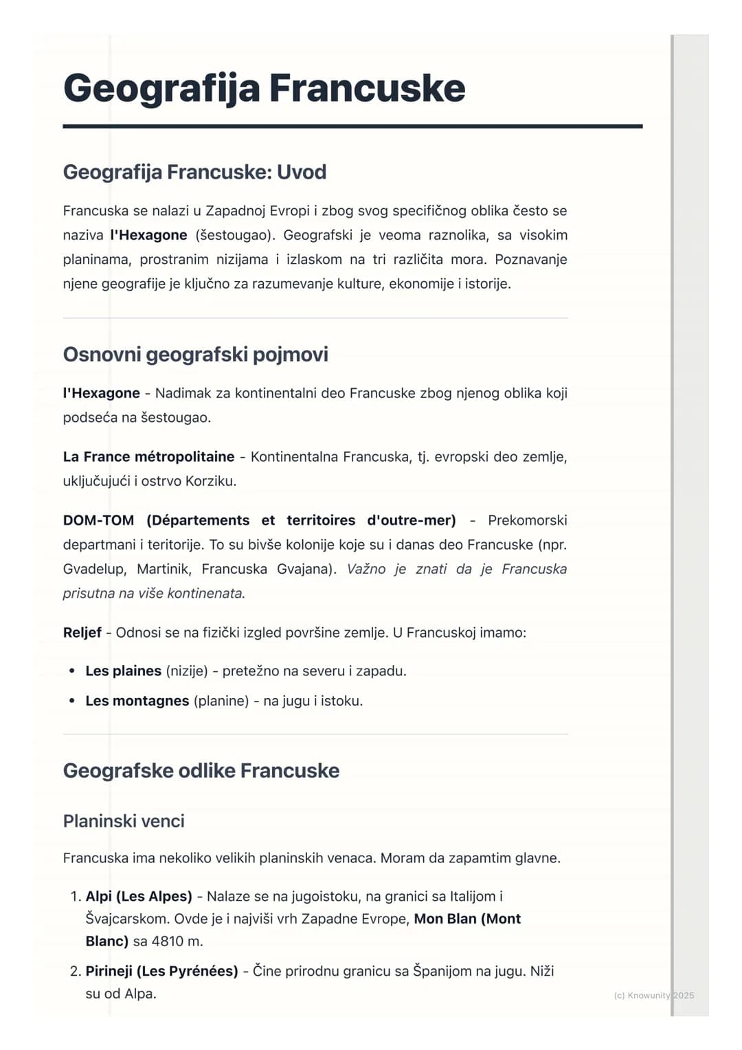 # Geografija Francuske

## Geografija Francuske: Uvod

Francuska se nalazi u Zapadnoj Evropi i zbog svog specifičnog oblika često se
naziva 