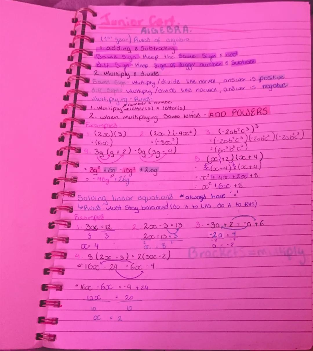 # Junior Cort

AIGEBRA.

(1st year) Ruies of algebra.

I adding & Subtraching.

Same sigo Keep the scale Signo add

diff Sign Keep Sign of b