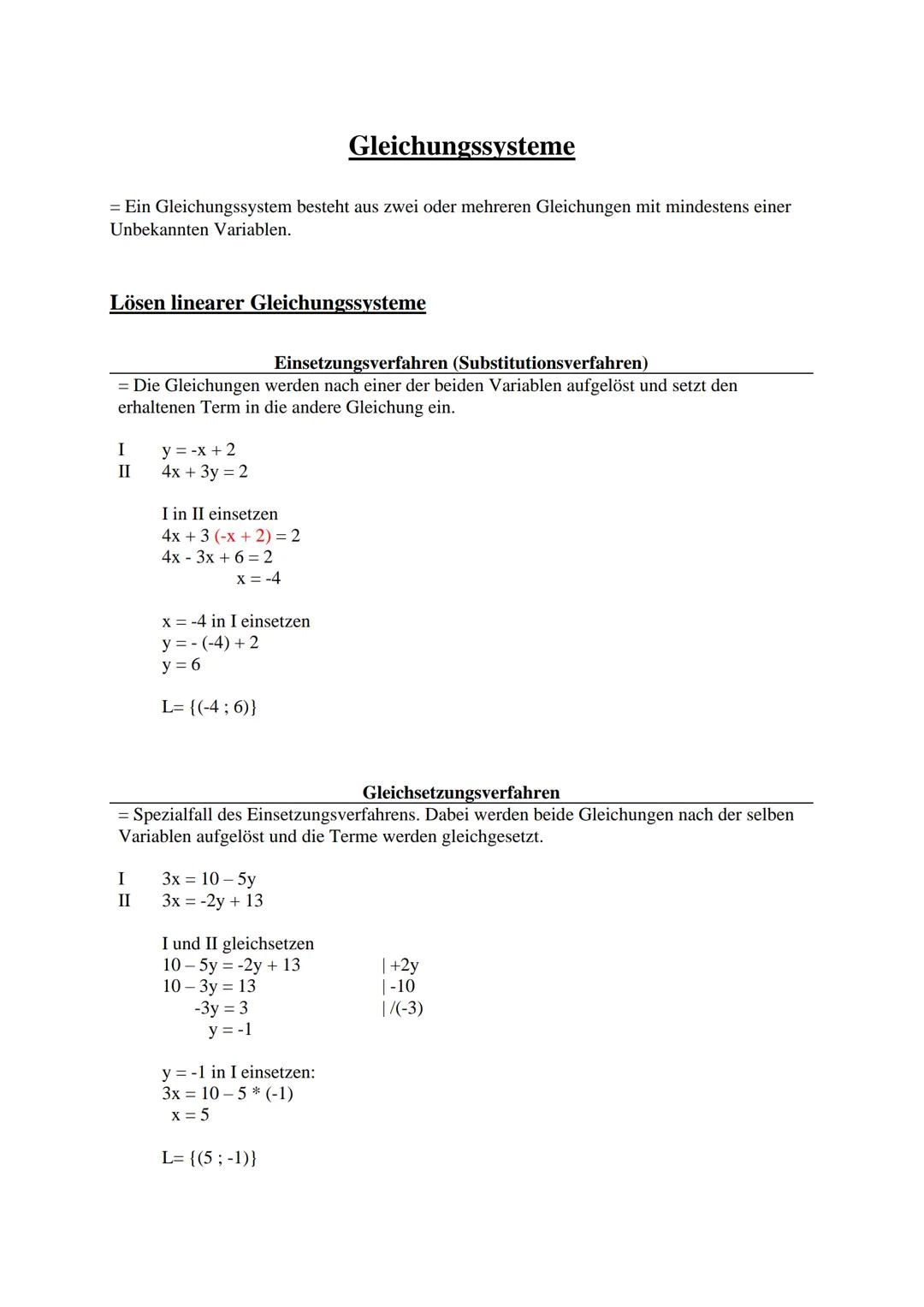 # Gleichungssysteme

= Ein Gleichungssystem besteht aus zwei oder mehreren Gleichungen mit mindestens einer
Unbekannten Variablen.

## Lösen