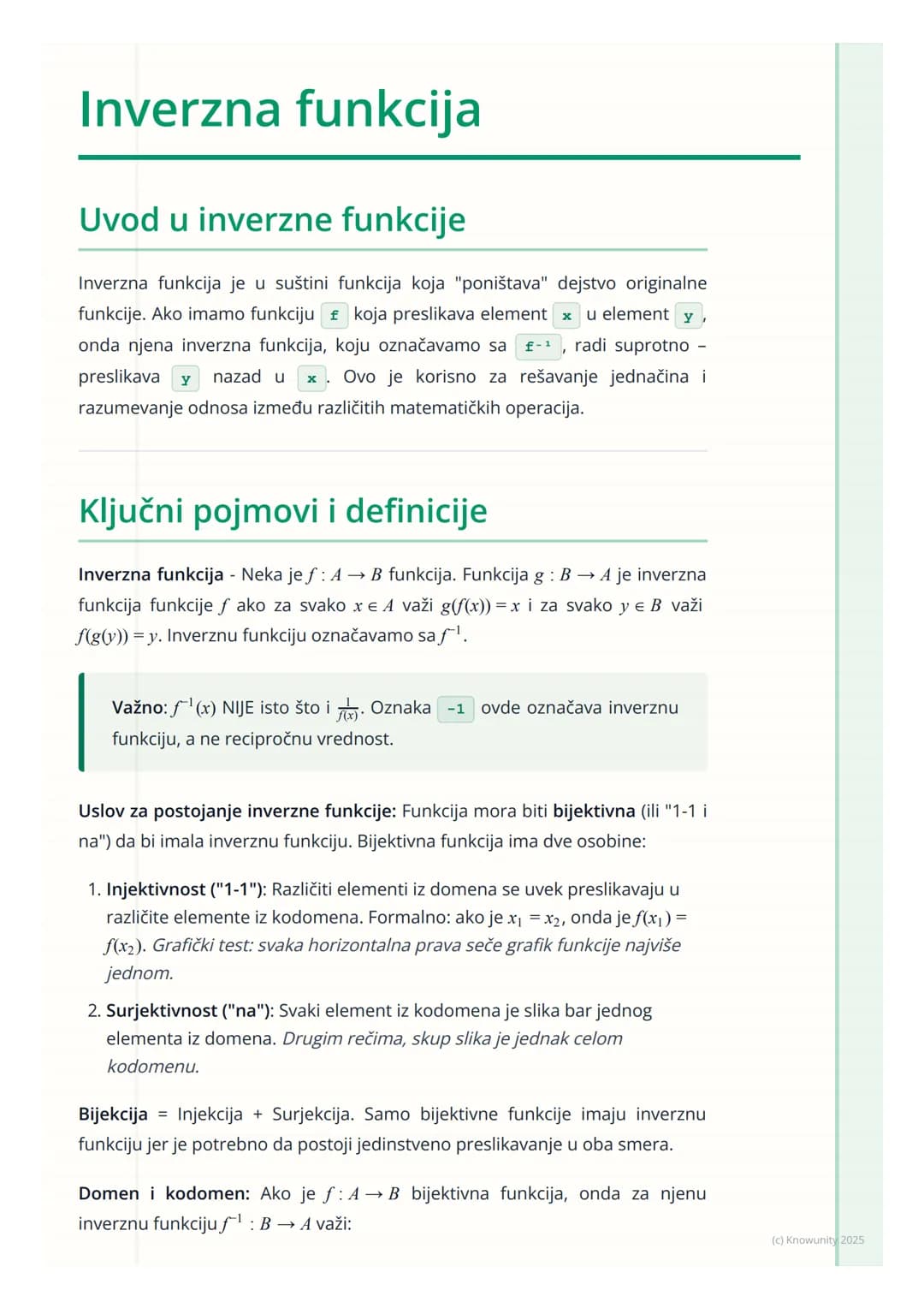# Inverzna funkcija

Uvod u inverzne funkcije

Inverzna funkcija je u suštini funkcija koja "poništava" dejstvo originalne
funkcije. Ako ima