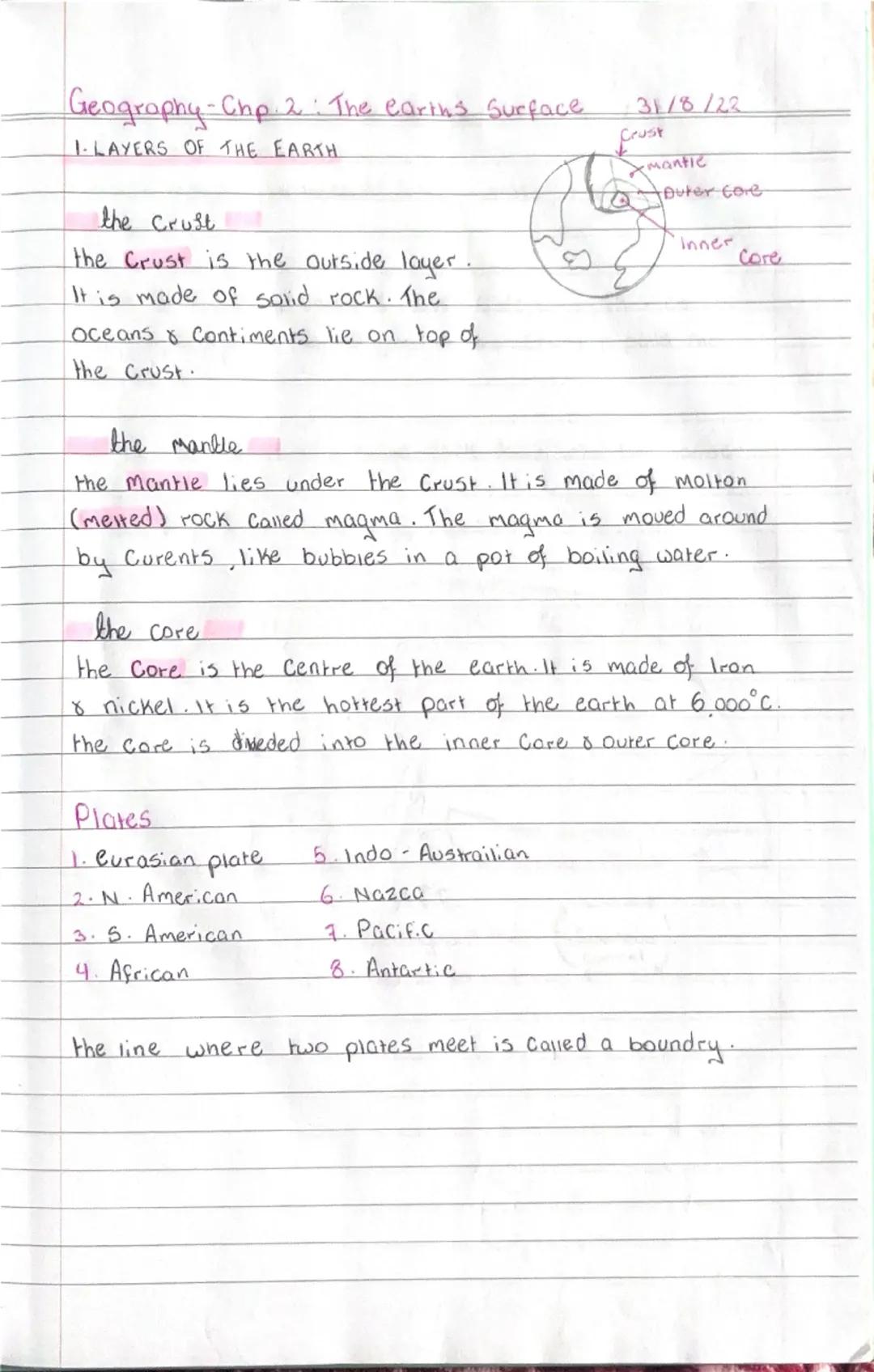 Geography-Chp 2: The earins Surface

I-LAYERS OF THE EARTH


the Crust

the Crust is the outside layer
It is made of solid rock. The
Oceans 