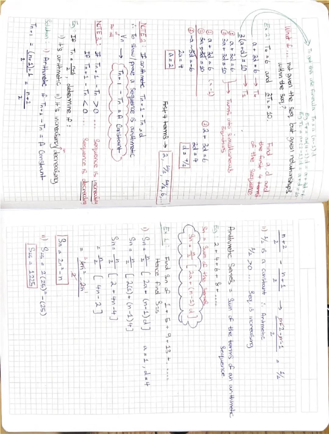 Seqs + Series: Arithmetic Seas

Anithmetic Sequence each term changes a fixed amount
(Linear)

Eg 3, 7, 11, 15..
3,1,-1,-3
n, n+1, n+ 2 ...
