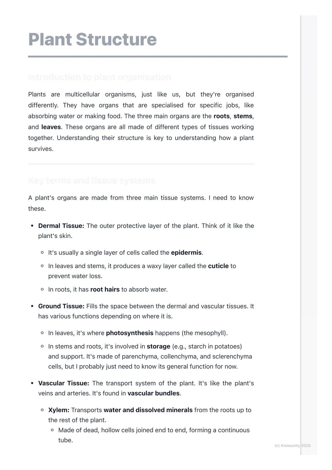 # Plant Structure

Introduction to plant organisation

Plants are multicellular organisms, just like us, but they're organised
differently. 