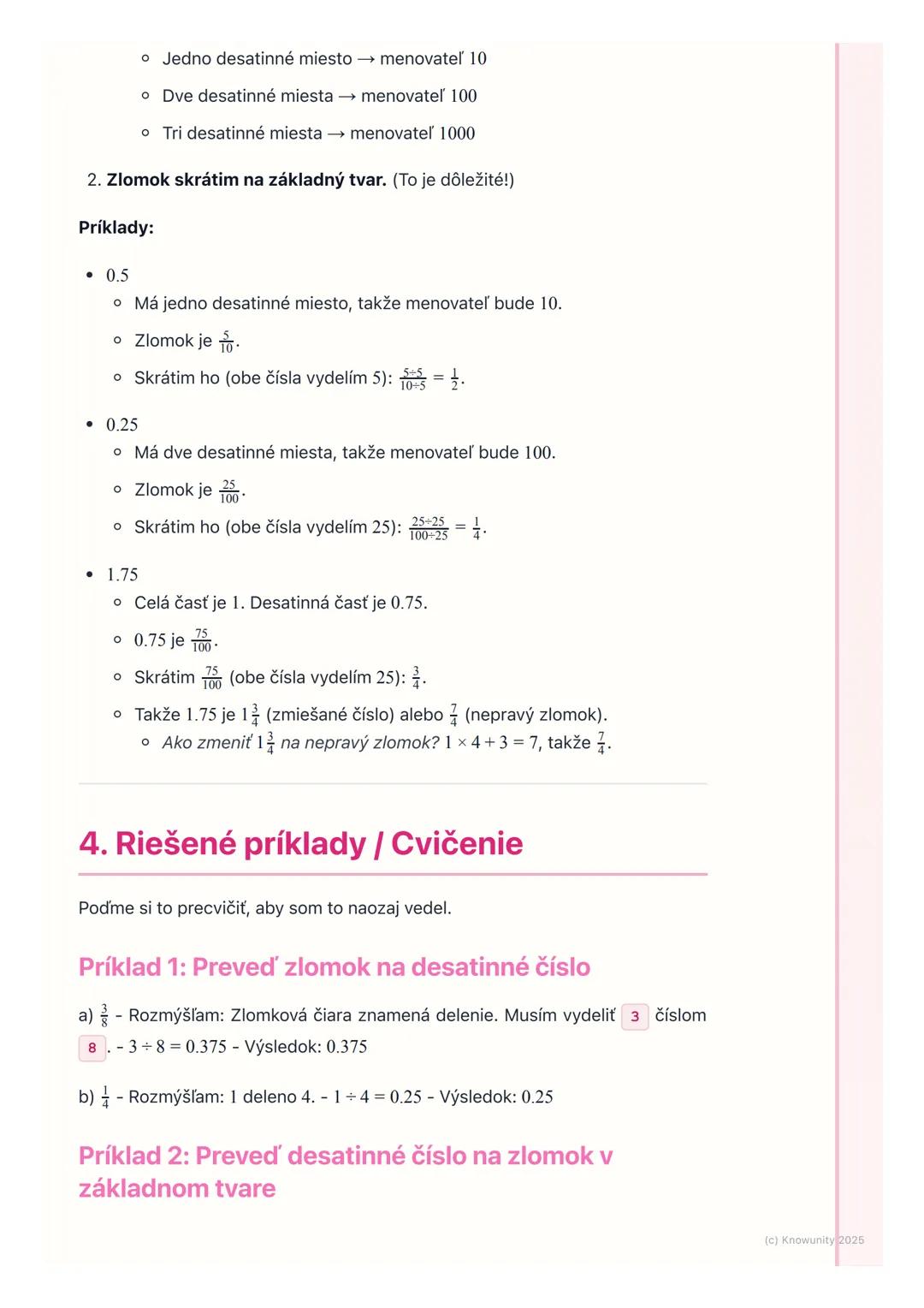 # Zlomky a desatinné čísla

## 1. Prehľad a úvod

Takže, na hodine matematiky si teraz opakujeme zlomky a desatinné čísla. Je
to dôležité, l