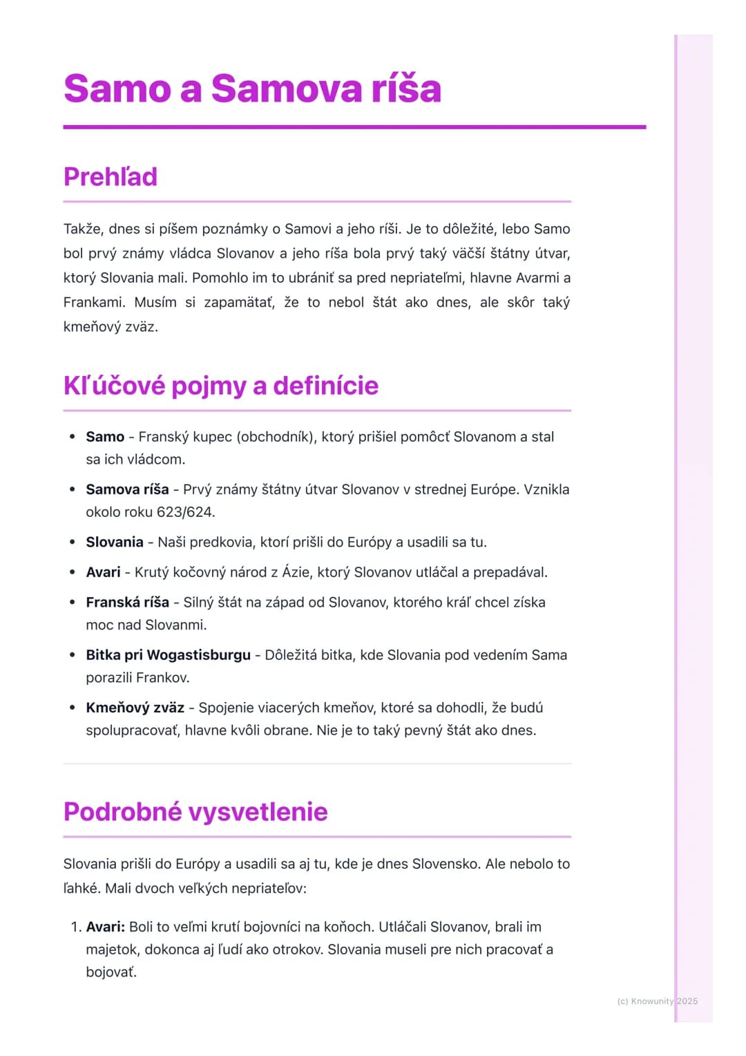 # Samo a Samova ríša

Prehľad

Takže, dnes si píšem poznámky o Samovi a jeho ríši. Je to dôležité, lebo Samo
bol prvý známy vládca Slovanov 