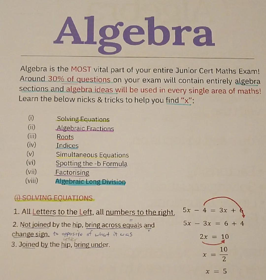 # Algebra

Algebra is the MOST vital part of your entire Junior Cert Maths Exam!
Around 30% of questions on your exam will contain entirely 