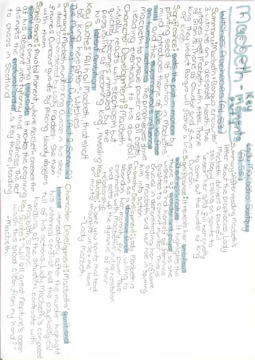 Macbeth-moments Ges

Lady Macbeths Solitquy
(AY,S5)
Summary After reading Macbeth's
letter about the prophecies, Lady
Witches' Prophecies (A