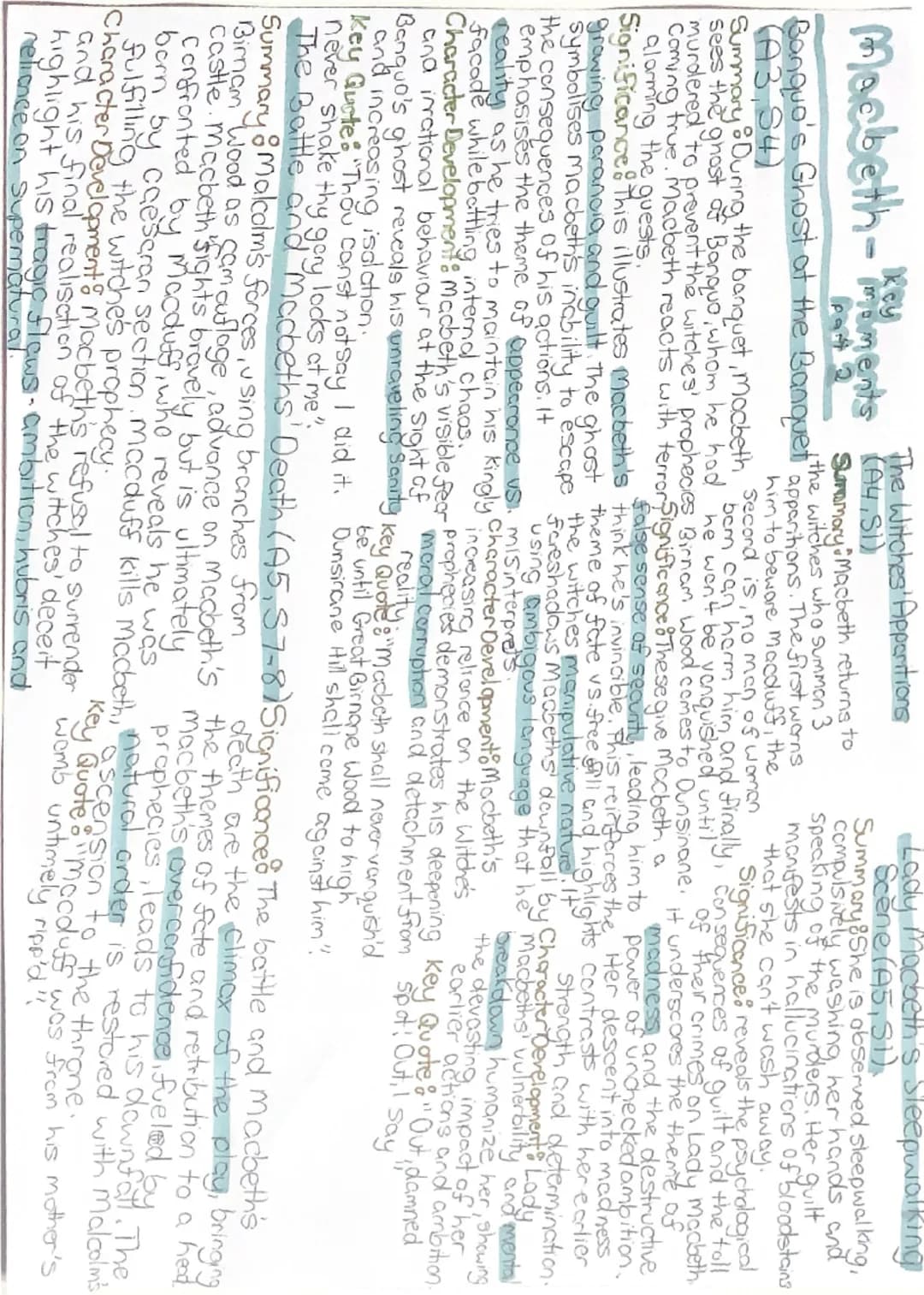 Macbeth-moments Ges

Lady Macbeths Solitquy
(AY,S5)
Summary After reading Macbeth's
letter about the prophecies, Lady
Witches' Prophecies (A