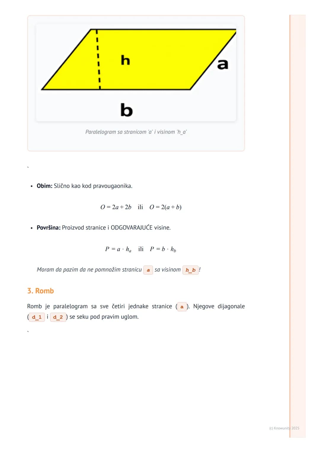 # Obim i površina trougla i
četvorougla

Uvod i podsećanje

Obim i površina su osnovne veličine za opisivanje geometrijskih figura. Obim je 
