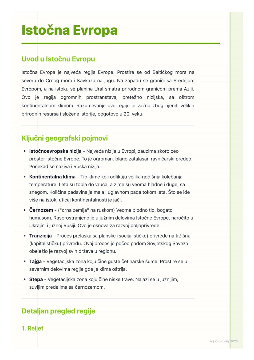# Istočna Evropa

## Uvod u Istočnu Evropu

Istočna Evropa je najveća regija Evrope. Prostire se od Baltičkog mora na
severu do Crnog mora i