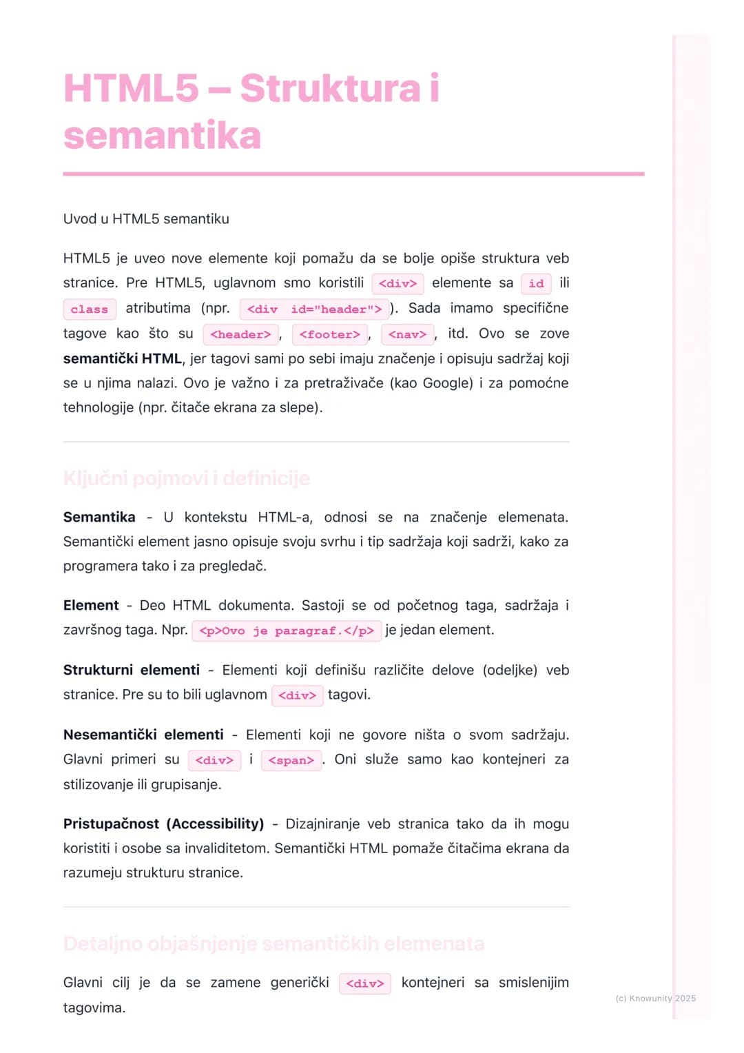 # HTML5-Struktura i
semantika

Uvod u HTML5 semantiku

HTML5 je uveo nove elemente koji pomažu da se bolje opiše struktura veb
stranice. Pre