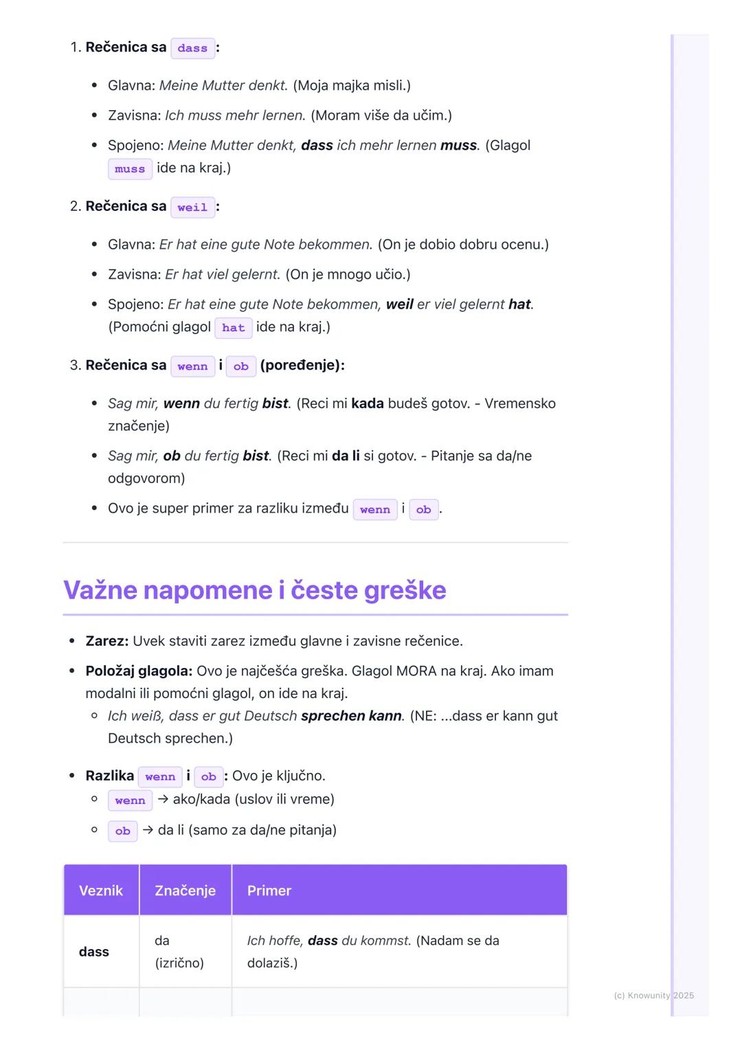 # Zavisne rečenice (dass, weil,
wenn, ob)

## Uvod u zavisne rečenice

Zavisne rečenice su rečenice koje ne mogu da stoje samostalno. One za