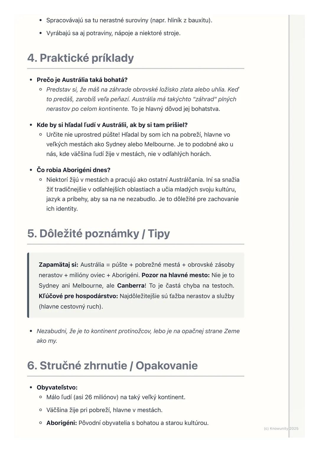 # Obyvateľstvo a hospodárstvo
Austrálie

1. Prehľad obyvateľstva a hospodárstva
Austrálie

Austrália je obrovský kontinent, ale žije tam pre
