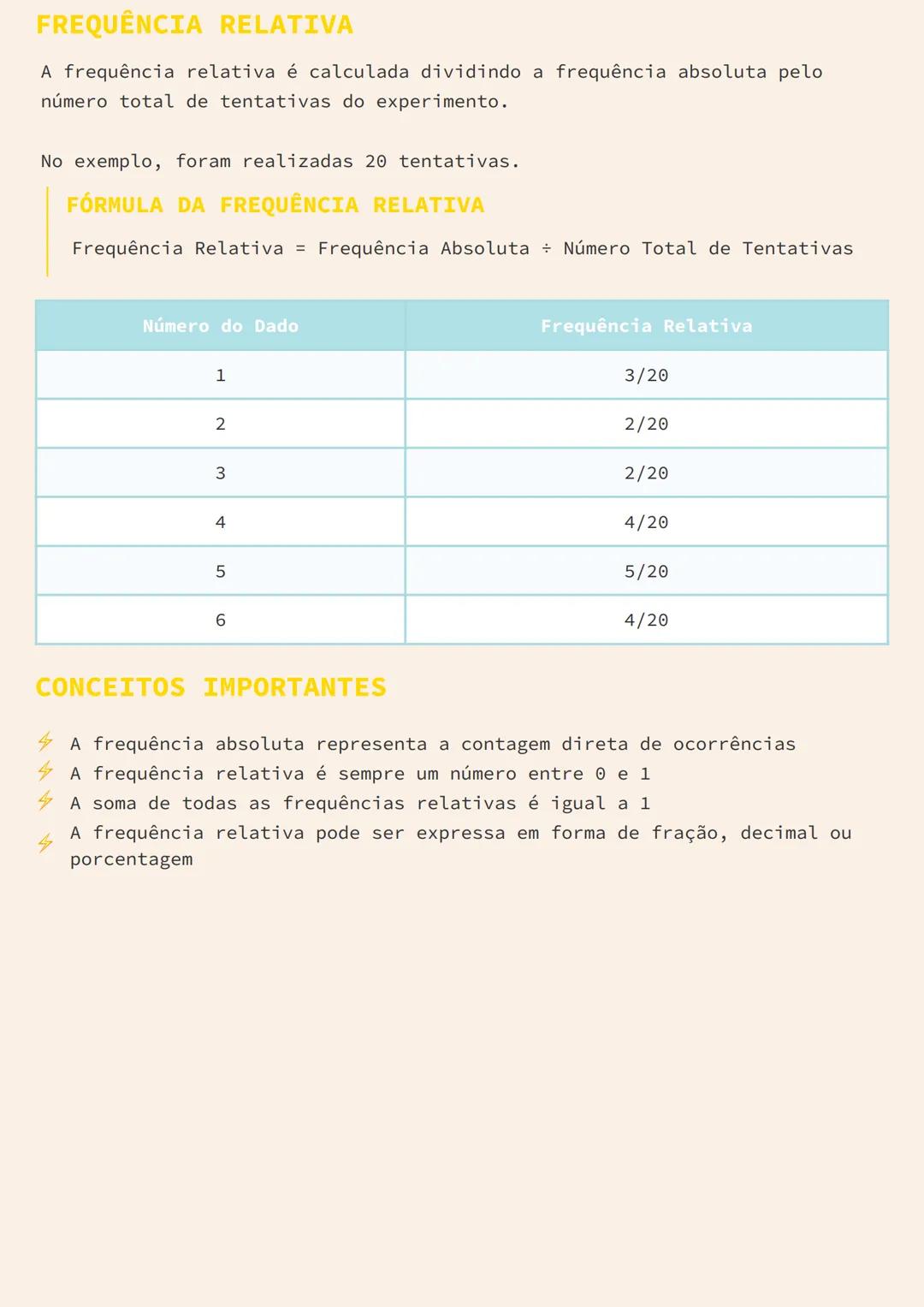 # FREQUÊNCIA ABSOLUTA E RELATIVA

FREQUÊNCIA ABSOLUTA

A frequência absoluta representa o número de vezes que um determinado
evento ocorre e